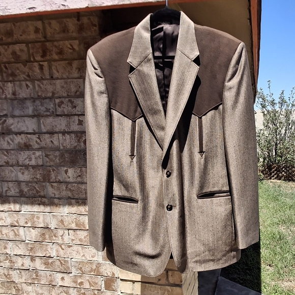 Circle S Dallas Tx Western Retro Boise Yoke Brown Sport Coat Jacket Men Size 44R - Picture 2 of 16